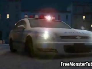 Marvellous ทรีดี ลักษณะ lays บน a ตำรวจ รถยนตร์ และ ดูด a มอนสเตอร์ ลึงค์