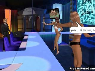 Foxy 3D cartoon brunette stripper gets fucked hard