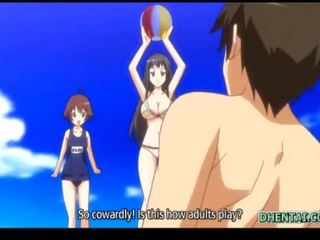 Swimsuit hentai young woman oralsex and riding bigcock in the beach