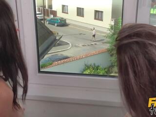 Fake Hostel - latina and italiano girls fuck a German buddy in inviting threesome